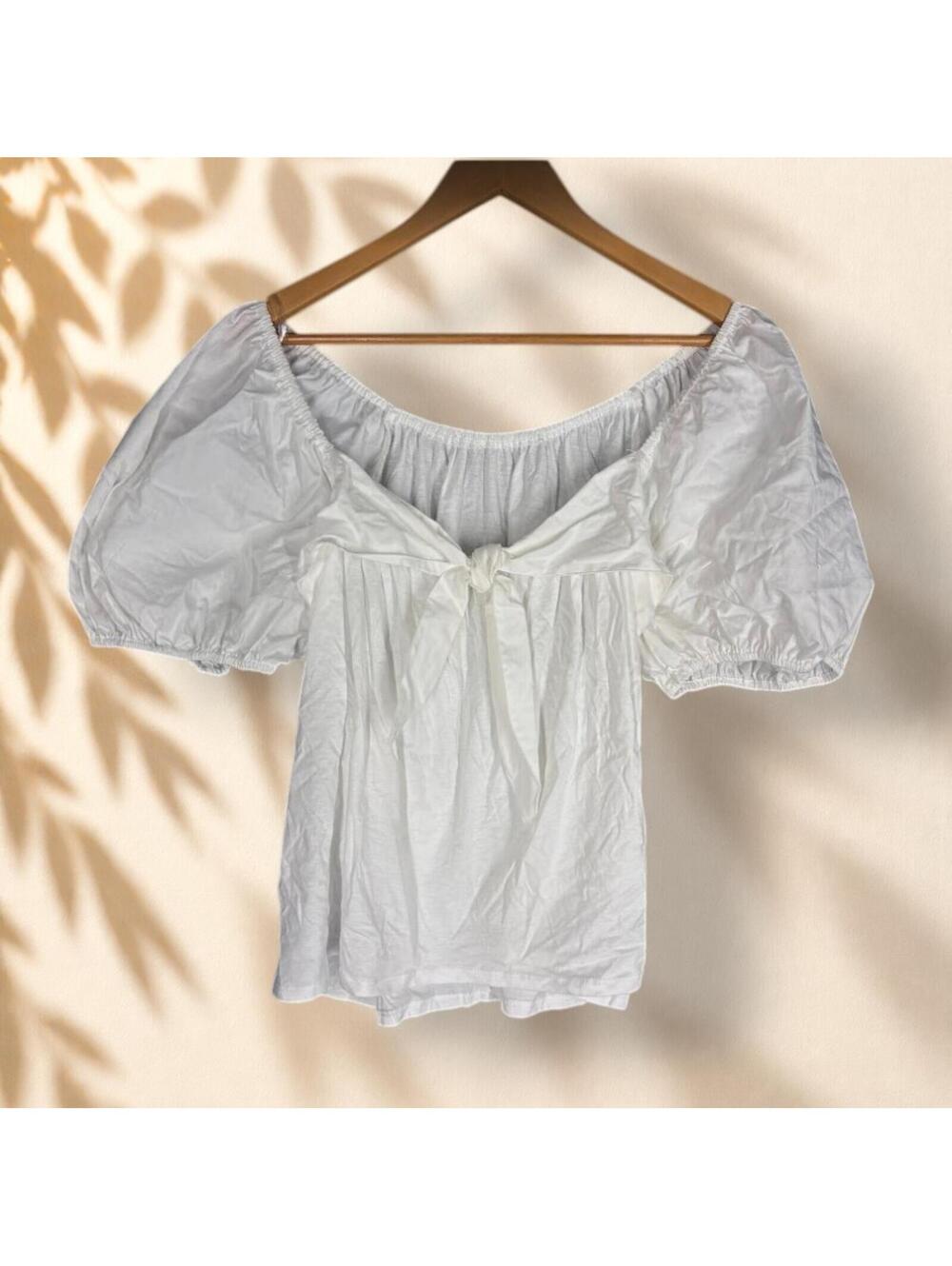 New A New Day Blouse Women L Large White V-Neck Short Sleeve Cotton Casual